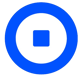 a blue and white circle with a square shaped object