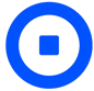 a blue and white circle with a square shaped object